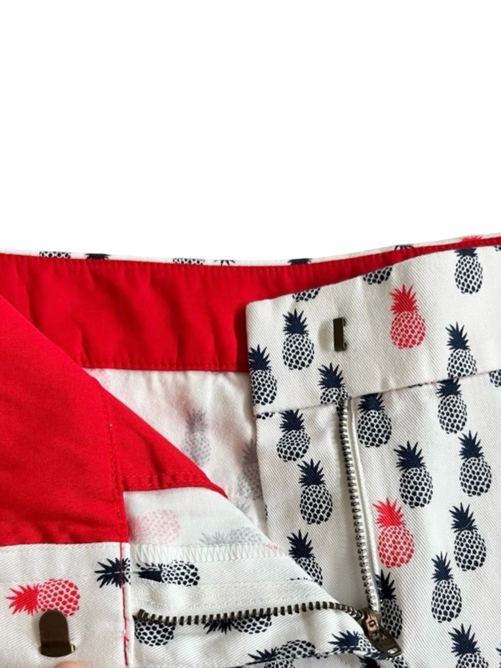 J. Crew Womens Chino White with Navy Blue & Coral Pineapple Print Shorts Size 12 - Picture 8 of 11